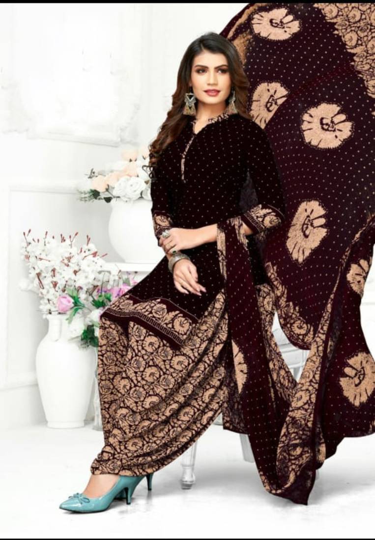 Dark-brown printed crepe salwar