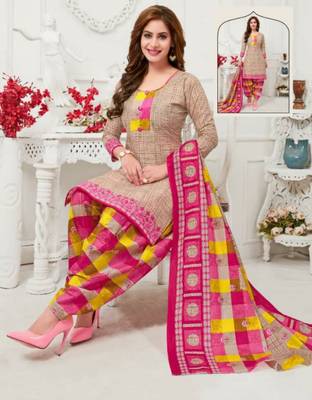 Beige printed crepe salwar 1