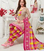 Beige printed crepe salwar