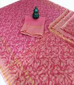 Pink woven net saree with blouse