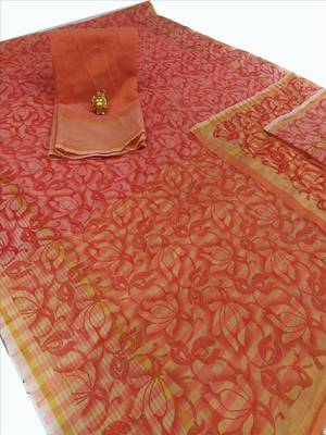 Red woven net saree with blouse 1