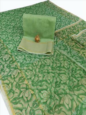 Green woven net saree with blouse 1