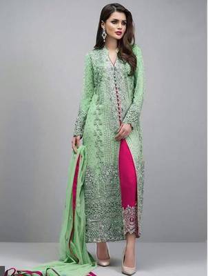 Swara Enterprise Light Green Faux Georgette Embroidered Semi Stitched Salwar Suit 1
