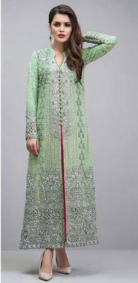 Swara Enterprise Light Green Faux Georgette Embroidered Semi Stitched Salwar Suit 2
