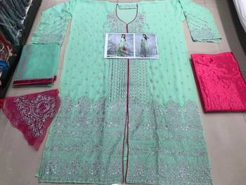 Swara Enterprise Light Green Faux Georgette Embroidered Semi Stitched Salwar Suit 3