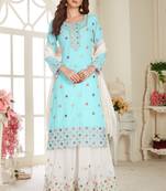 Sky Embroidered Foux Georgette Semi Stitched Sharara