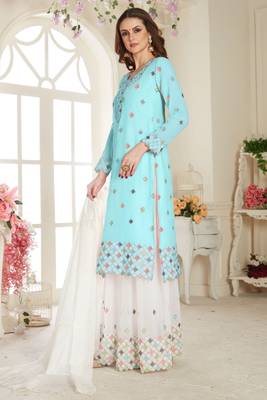 Sky Embroidered Foux Georgette Semi Stitched Sharara 2