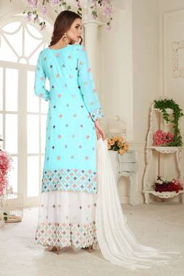 Sky Embroidered Foux Georgette Semi Stitched Sharara 4