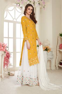 Yellow Embroidered Foux Georgette Semi Stitched Sharara 2