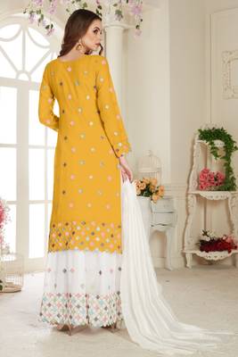 Yellow Embroidered Foux Georgette Semi Stitched Sharara 4