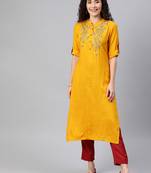 Mustard embroidered rayon ethnic-kurtis
