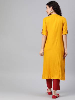 Mustard embroidered rayon ethnic-kurtis 3