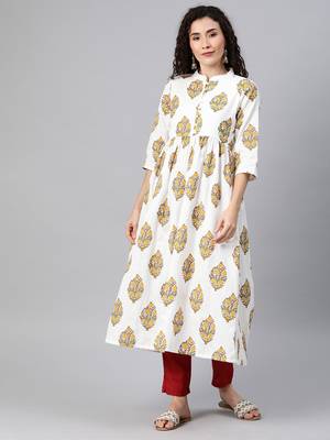 White printed cotton ethnic-kurtis 1