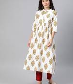 White printed cotton ethnic-kurtis