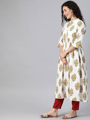 White printed cotton ethnic-kurtis 4