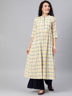 Off white printed cotton ethnic-kurtis 1