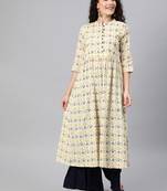Off white printed cotton ethnic-kurtis