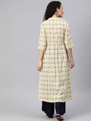 Off white printed cotton ethnic-kurtis 3