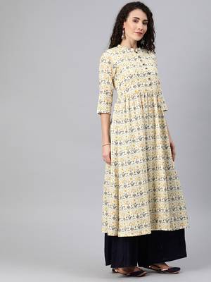 Off white printed cotton ethnic-kurtis 4