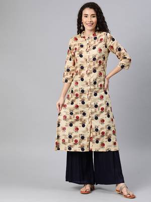 Beige printed rayon ethnic-kurtis 1