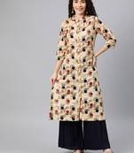 Beige printed rayon ethnic-kurtis
