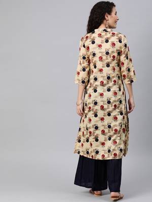 Beige printed rayon ethnic-kurtis 3