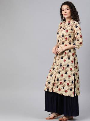Beige printed rayon ethnic-kurtis 4
