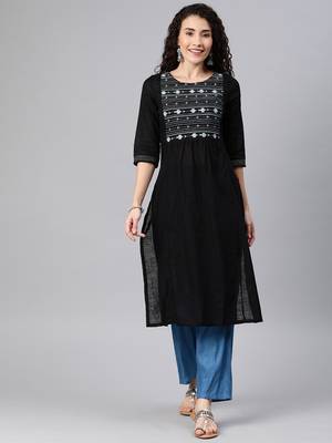 Black embroidered cotton ethnic-kurtis 1