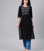 Black embroidered cotton ethnic-kurtis
