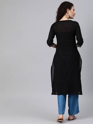 Black embroidered cotton ethnic-kurtis 3