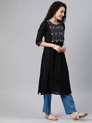 Black embroidered cotton ethnic-kurtis 4