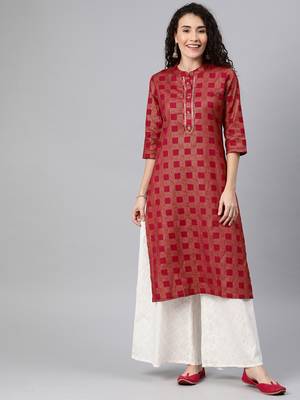 Maroon printed cotton ethnic-kurtis 1