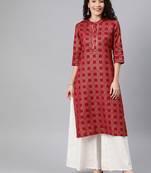 Maroon printed cotton ethnic-kurtis