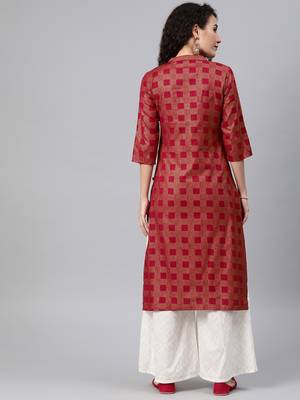 Maroon printed cotton ethnic-kurtis 3