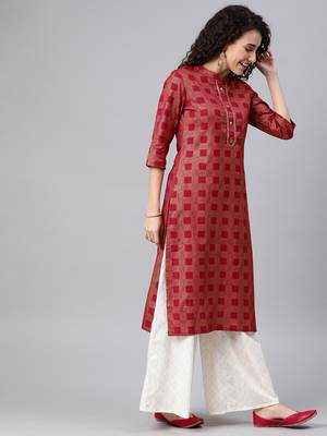Maroon printed cotton ethnic-kurtis 4