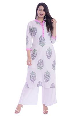 White printed rayon ethnic-kurtis 1