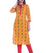 Yellow printed rayon ethnic-kurtis