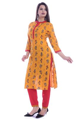 Yellow printed rayon ethnic-kurtis 2