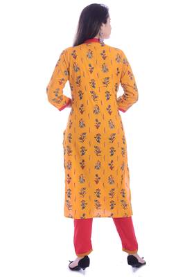 Yellow printed rayon ethnic-kurtis 3