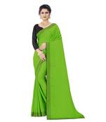 Parrot green plain art silk saree with blouse