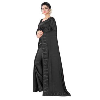Black plain art silk saree with blouse 2