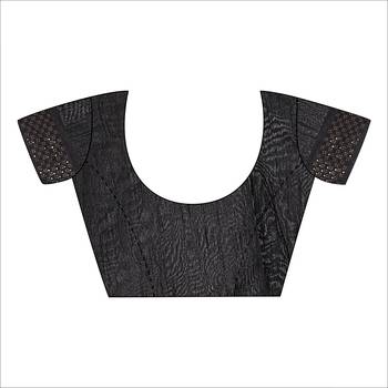 Black plain art silk saree with blouse 4