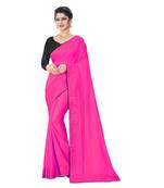 Rani pink plain art silk saree with blouse