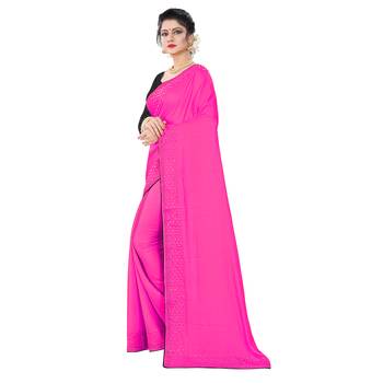 Rani pink plain art silk saree with blouse 2