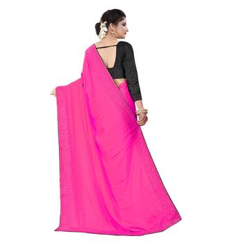 Rani pink plain art silk saree with blouse 3