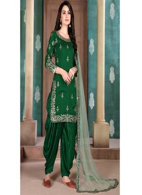 Green embroidered silk salwar 1