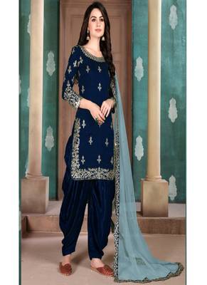 Blue embroidered silk salwar 1