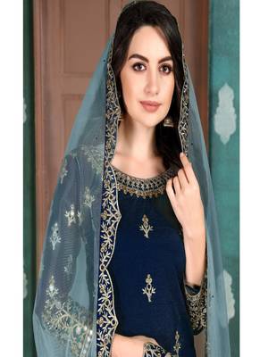 Blue embroidered silk salwar 2