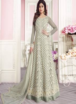 Grey embroidered net salwar 1