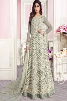 Grey embroidered net salwar